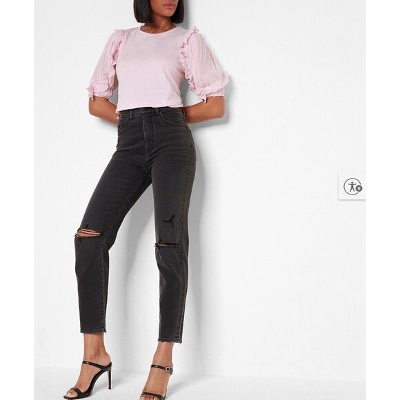 Express Ruffle Chiffon Sleeve Top T-Shirt Pink Feminine Coquette Size Large - Picture 3 of 12